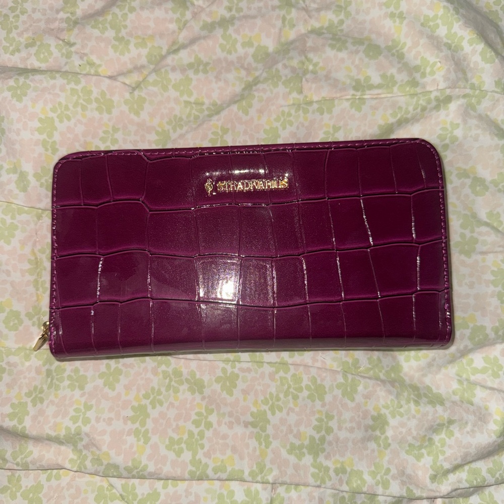 Stradivarius Faux Purple Croc Embossed Wallet